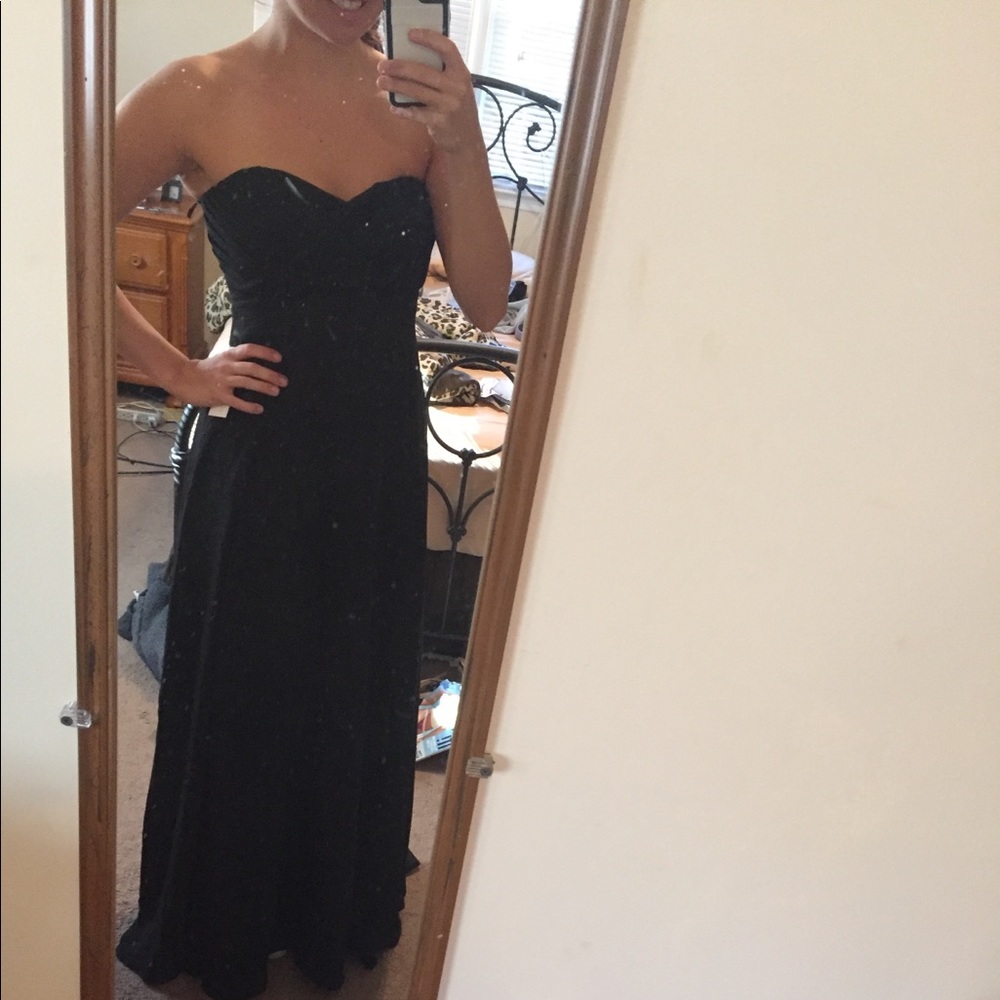 Black strapless formal maxi dress